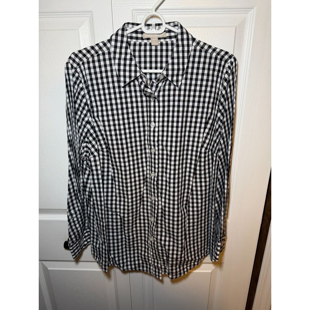 Woman Within Women’s 14/16 Black White Gingham Button Down Shirt 1799